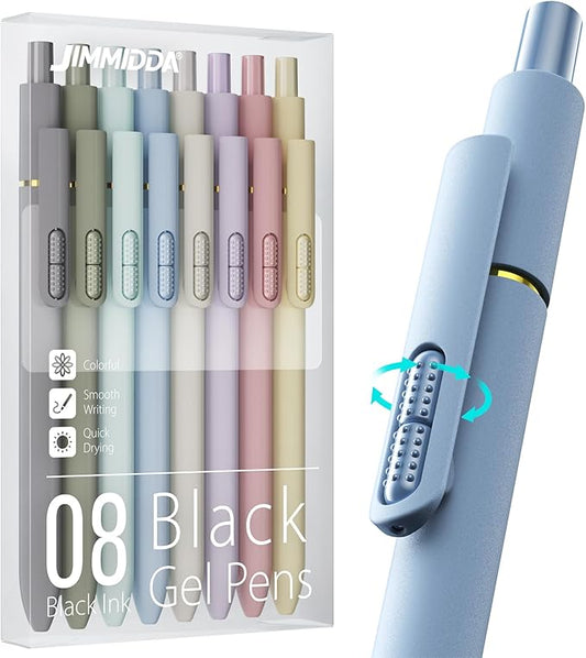 8Pcs Black Gel Pens - 0.7mm Medium Point Black Ink Pens | Smooth Writing - Quick Drying Retractable Pen for Men Women (Morandi - 8Pcs)