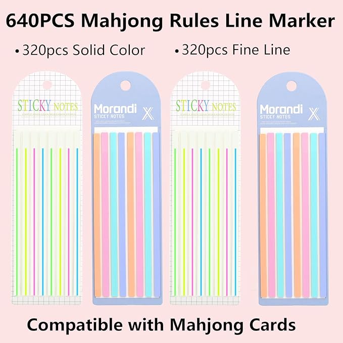 640 Pcs Mahjong Line Finder Reader Notes, Highlighter Tape Stripe, Transparent Sticky Mahjong Cards Rule Reader, Mahjong Accessories for Player, Beginner, No Adhesive Residue & Reusable