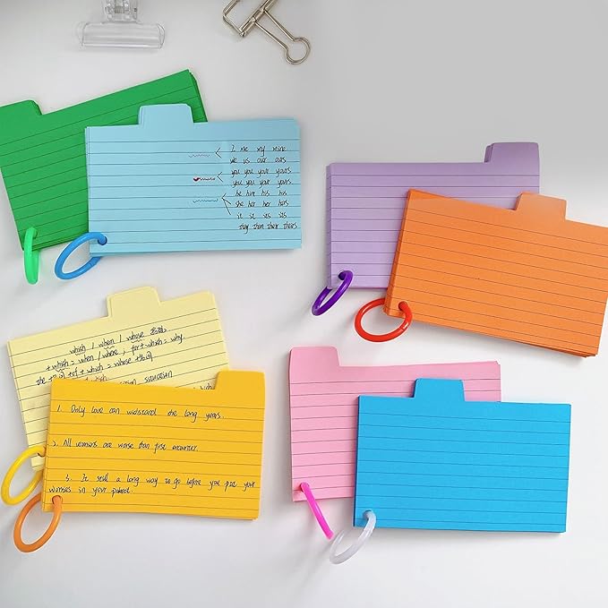 VANRA Index Card Holder 3x5 Flash Card Organizer Case 300 Colored Index Cards Bulk Blank Note Cards with Ring (Black)