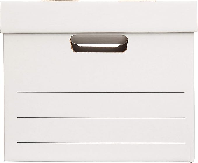 Amazon Basics Medium Duty Storage/Filing Boxes with Lid and Handles, Legal/Letter Size, Collapsible, Foldable, Tape-Free Assembly, 16.2" L x 12.5" W x 10.5" H, White, 12-Pack