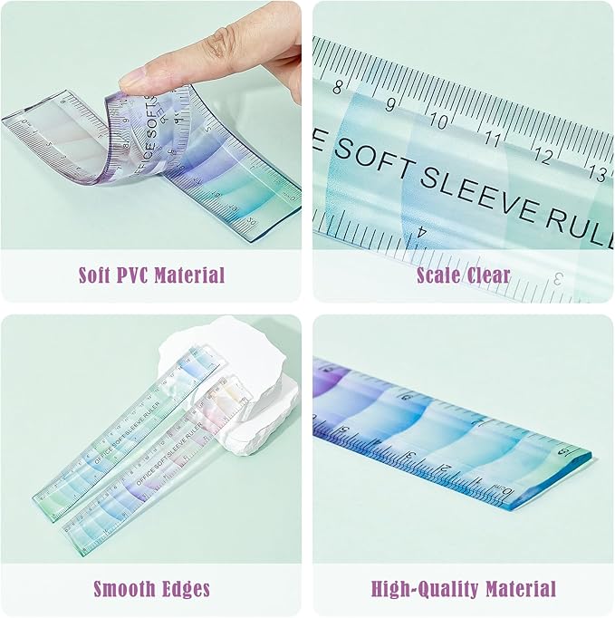 BAYTORY 6Pcs Flexible Plastic Ruler 20 cm /8 Inch, Plastic Ruler for School, Transparent Assorted Color Rulers with Inches and Centimeters, Soft Bendable Rulers for School & Office (20 cm / 8 Inch)