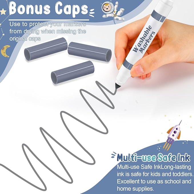 60 Pcs Gray Washable Markers Bulk Coloring Broad Line Markers for Kids Conical Tip Gray Drawing Pens for Classroom Back to School Travel Art Baby Shower Gender Reveal Supplies, Ages 6+