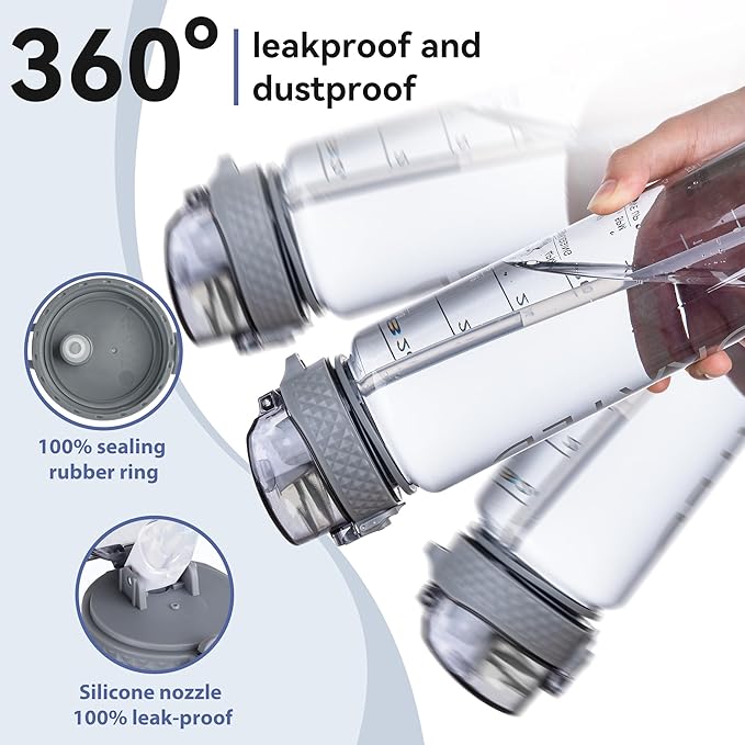 GOPPUS Water Bottles Clear Water Bottle with Straw 32oz Plastic Water Bottles BPA Free Tritan Wide Mouth Bottle Leakproof Motivational bottles water for Gym,Hiking,School or Office(1 Bottles)