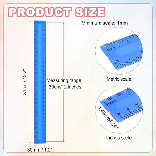 HARFINGTON 20pcs Plastic Rulers 12" (30cm) Clear Straight Ruler Measuring Tool Inches and Centimeters for Home Office Classrooms Drafting, Blue