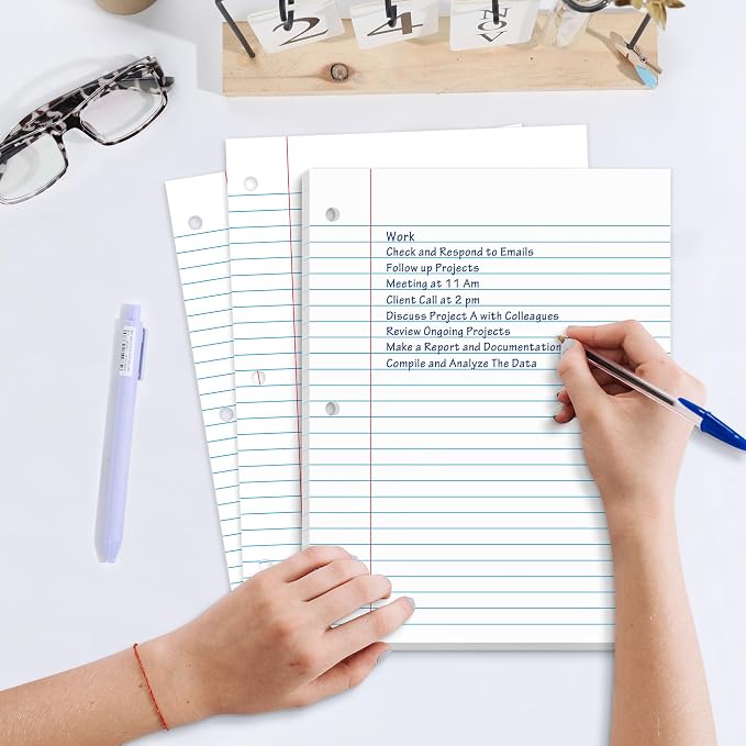 SUNEE Loose Leaf Paper, 900 Sheets, 6 Pack Wide Ruled Paper, 8 x 10-1/2 Inch Filler Paper, 3 Hole Punch Binder Paper, Loose Leaf Notebook Paper, 150 Sheets/Pack