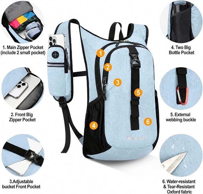 Seektop 15L Small Hiking Backpack for Women Men, Lightweight Hiking Daypack | Water Resistant, Foldable Packable Back Pack with Phone Pocket for Travel Camping Outdoor