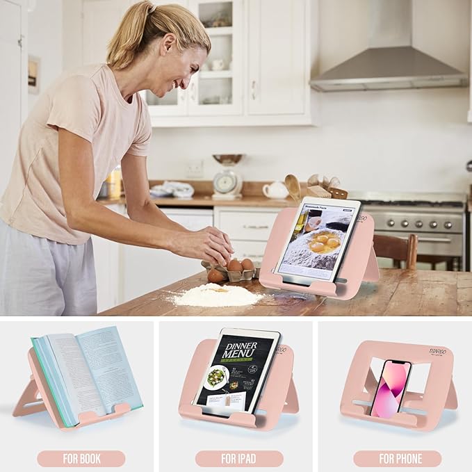 Portable Book Stand Book Holder Book Rest for Kids Reading Hands Free Cookbook Holder Textbook Stands Music Stand Children's Christmas Gifts Beach Girls boy School Supplies (Pink 11.82" *8.26")