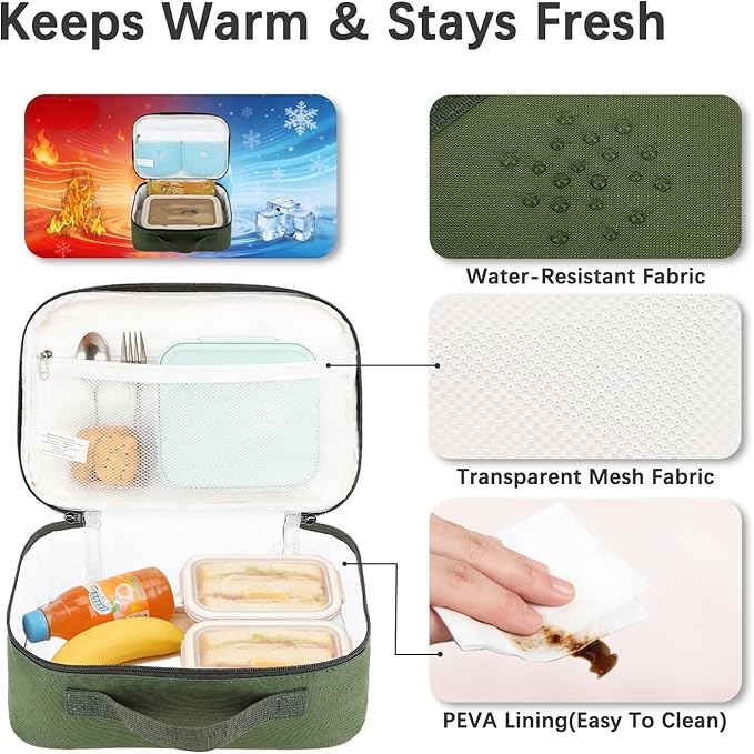 FlowFly Kids Lunch box Insulated Soft Bag Mini Cooler Back to School Thermal Meal Tote Kit for Girls, Boys, Green