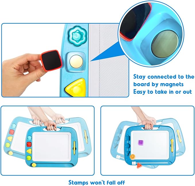 SGILE Toddler Toys for Kids, Large Magnetic Drawing Board for Birthday Gift, Toys for 1 2 3 4 Year Old Girls Boys, Etch & Sketch Pad with 4 Stamps, Learning and Educational, 16 ×13 in, Light Blue