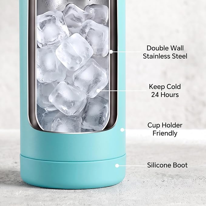 Fijinhom 18oz Insulated Stainless Steel Water Bottle, Wide Mouth Double Wall Vacuum, Silicone Straw, Sweat & Leak Proof, BPA Free Insulated Water Flask for Travel, Keep Cold 24h Hot 12h, Sky