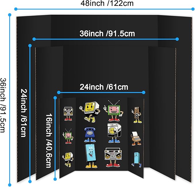 6 Pack Trifold Poster Board 48" X 36", IKAYAS Black Poster Boards, Science Fair Display Boards Posterboards for Mounting, Prints,Art,Display,Projects Classroom Supplies