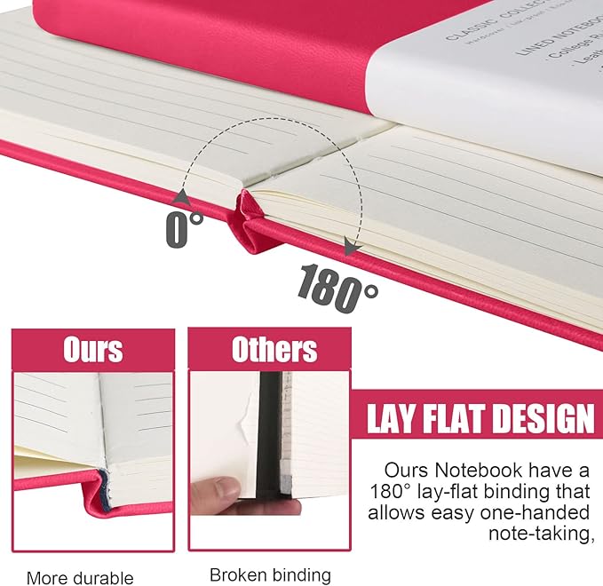 Lined Journal Notebook, 10Pack Hardcover Notebook for Men & Women – Journals for Writing, Work, School, Home & Daily Notes, 160 Pages – Medium A5, 5.7"x8", 100 gsm Thick Paper (Rose Red)