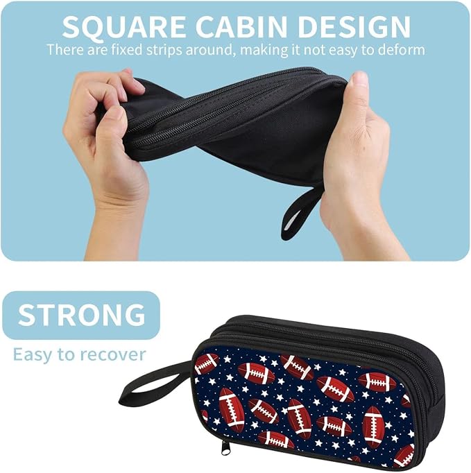 Firmiso Kids Pencil Case, Football Star Pattern, Large Capacity Double Zipper Pencil Pouch with Compartments, Durable Polyester Stationery Organizer, Pen Bag for Boys Girls Students