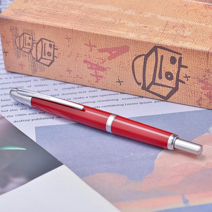 Jinhao 20 Press Fountain Pen, Palace Red Retractable Extra Fine Nib with Ink Converter Set (Silver Clip)