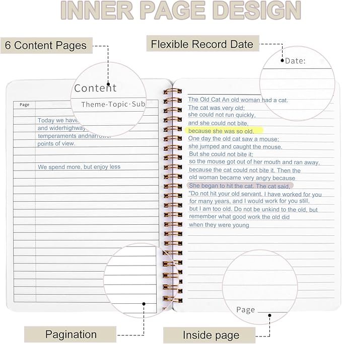 Utron Spiral Notebook For Women & Men, 2PCS Spiral Journal Notebooks, 5.9 x 8.3” College Ruled Notebook For Work Notes, Journal Writing, And Daily Life Entries (Beige)