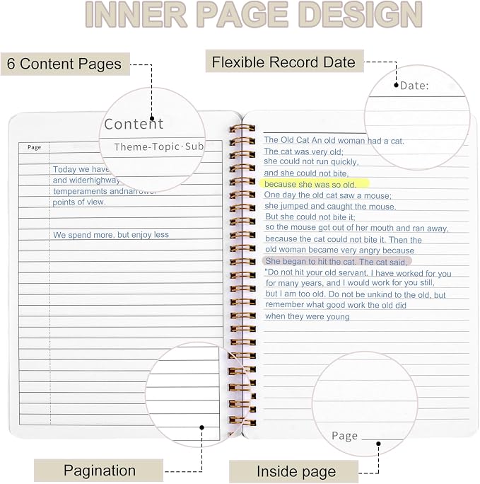 Utron Spiral Notebook For Women & Men, 2PCS Spiral Journal Notebooks, 5.9 x 8.3” College Ruled Notebook For Work Notes, Journal Writing, And Daily Life Entries (Beige) (Pack of 3)