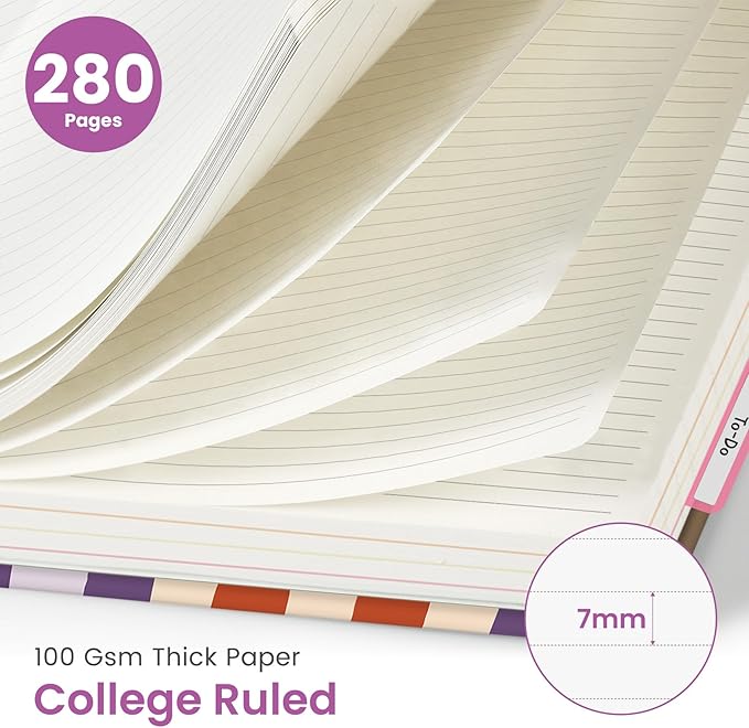 Large Spiral Lined Notebooks for Work with Removable Dividers & Tabs, 8.5"x11" Pretty Hardcover 5 Subject Notebook Journal for Women, College Ruled, Perfect for Study & Office Organization, 280 Pages,Checkered