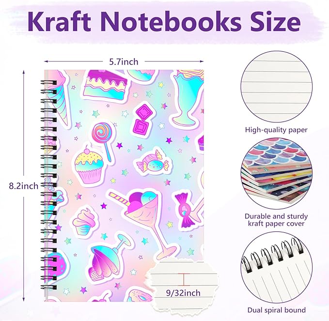Fuutreo 12 Pcs Spiral Notebook for Work A5 8.3 x 5.7 Inch College Ruled Spiral Journal Notebook Kraft Cover Ruled Paper, 12 Color, 60 Sheets, 120 Pages for Office School(Sweety,Innovative)
