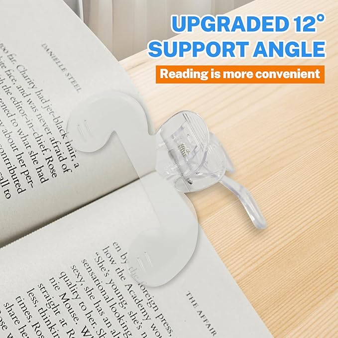 3-Pack Crystal-Clear Book Page Holder Clips - 12° Hands-Free Reading Stand & Page Keeper, High Clarity PC Book Clips for Secure Grip (Transparent)