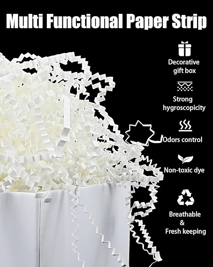Raissily 10.5oz/300g Crinkle Cut Paper Shred Filler, Packing Grass Cushion for Mother‘s Day Wedding Birthday Anniversaries Engagement Gift Confetti Box Bag Basket Filling Decoration - White