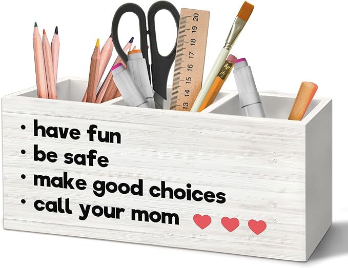 Funny Call Your Mom Pen Holder Organizer for Desk Accessories, Back to School Gifts, Gifts for College Freshman Students Wooden Box Sign Desk Decorations for Classroom College Dorm Decor