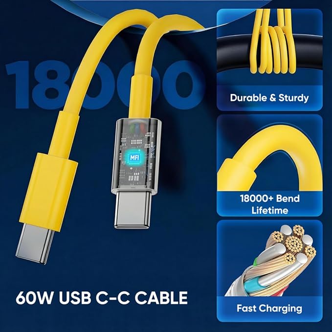 iPhone 17 16 15 Charger Fast Charging 6FT+10FT Cable, 20W USB C Charger, USBC Wall Charger for i Phone 17 Air 16 16e/16 Pro/16 Pro Max/15/15 Plus/15 Pro/15 Pro Max,i Phone iPad Pro/Mini (Yellow)