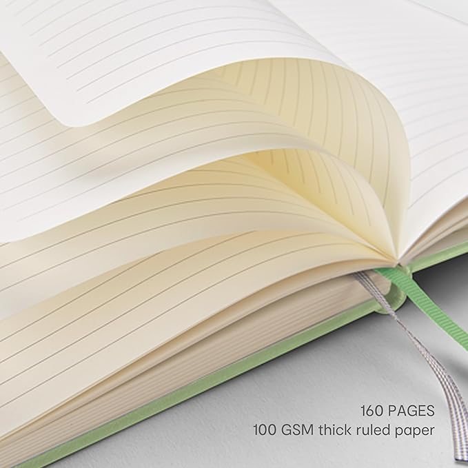 &And Per Se Lined Hardcover Notebook – A5 5.7"x8" College Ruled, 160 Pages, 100gsm Thick Paper – Aesthetic Journal for Women, Gift-Ready Planner, Everyday Writing Notebook (Light Green)