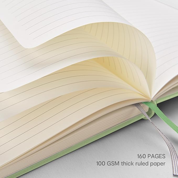 &And Per Se Lined Journal and Pen Set, A5 Leather Hardcover Notebook with Pen & Stationary Set, 160 Pages 100GSM Thick Ruled Paper Journal for Business Work Writing (Light Green)