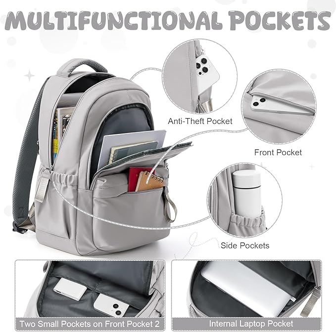 winspansy Small Backpack For School Girls Boys Aesthetic Lightweight Travel Daypack Simple Cute Backpack For Women Men College High School Bookbag Fit 14 Inch Laptop,Rrey Brown