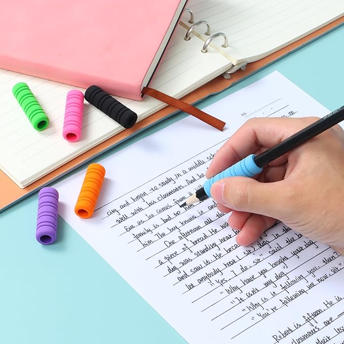 50 Pcs Pencil Grips for Kids and Adults Handwriting, Comfort Pencil Grippers for Writing Aid, Mechanical Pencil Holder Cushion with 8 Grooves, Foam Finger Grips, 10 Colors