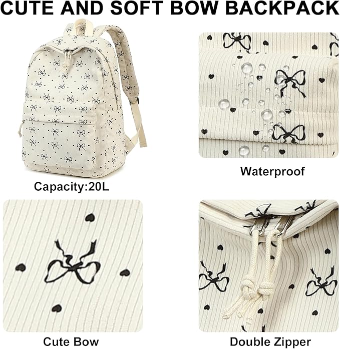 BTOOP School Backpack for Teens Large Corduroy Bookbag Lightweight 15.6 inch Laptop Bag for Girls Women Casual High School College