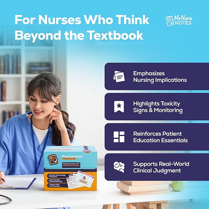 My Nurse Notes Pharmacology Flashcards for NCLEX – 99 Color-Coded Study Cards for RN & PN Nursing Students | High-Yield Medications, Built-in Mnemonics, Nursing Considerations & Fast Recall Design