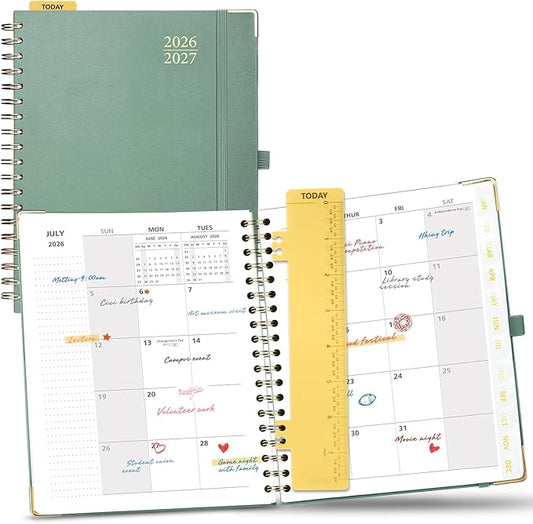 POPRUN 2026-2027 Monthly Planner, 18 Month Calendar (July 2026-Dec 2027), 7.5" x 9.5" B5 Spiral Hardcover Organizer with Dotted Note Pages, Professional Appointment Book for Business Office, Students & Teachers - Midnight Green