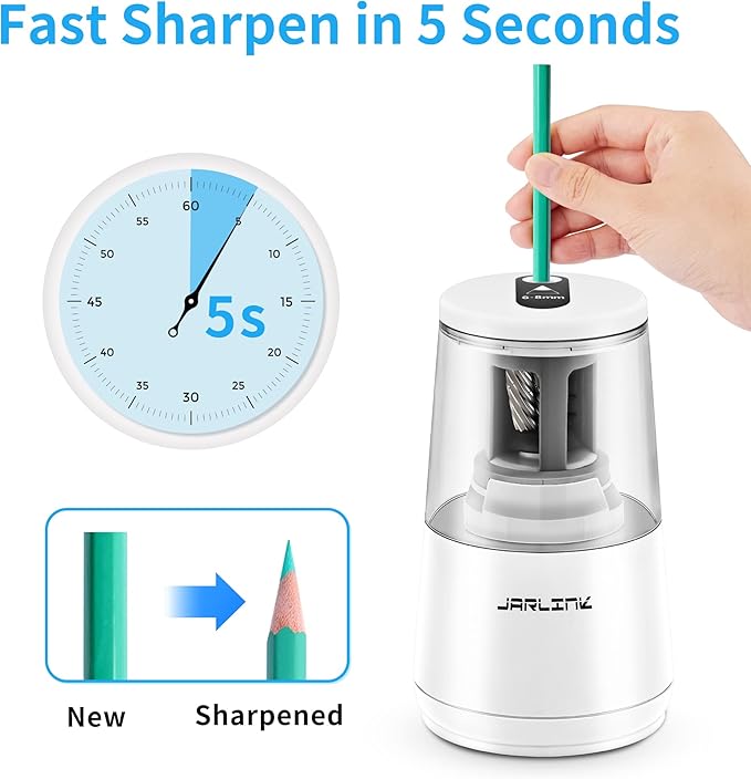 JARLINK 2 Pack Electric Pencil Sharpener, Heavy-Duty Helical Blade to Fast Sharpen, Auto Stop for No.2/Colored Pencils(6-8mm), USB/Battery Operated in School Classroom/Office/Home
