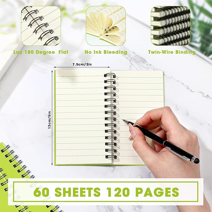 Jutom 18 Pcs Small Spiral Notebooks Memo Pads 3x5 Bulk Small Pocket Notebooks Mini Notepads with Lined Pages Mini Journals for Office School Work Supplies, 120 Pages (Light Green)
