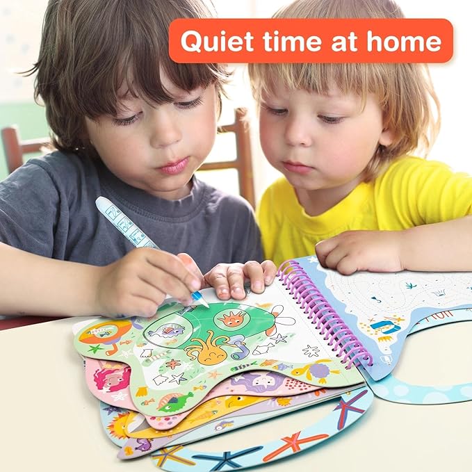 Avenir Reusable Water Coloring Book for Toddlers 3-5 – Mess-Free Paint-with-Water Travel Toy Airplane Activities Road Trip Quiet Book, Water-Reveal Activity Pad, 3-in-1 Creative Set