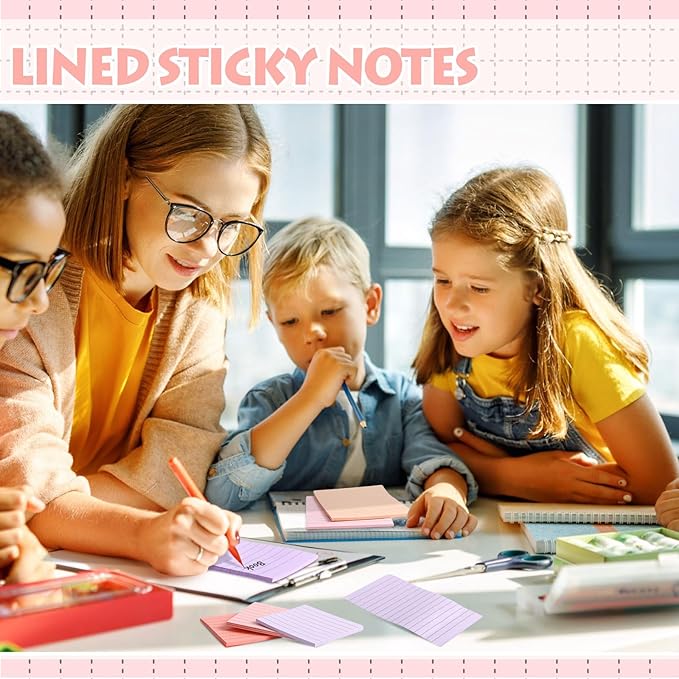 Yexiya 64 Pcs Lined Sticky Notes Self Stick Notes with Lines Bright Assorted Colors Sticky Pad for Home Office Products Post Memos, 1920 Sheets(4 x 6 Inch, 3 x 3 Inch,Pastel Color)
