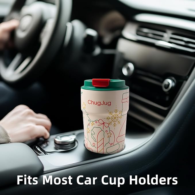 16 oz Christmas Travel Coffee Mug with Ceramic Coating, Leak-Proof Vacuum Insulated Coffee Tumbler with Lid, Double Wall Stainless Steel Travel Cup (Yuletide Magic)