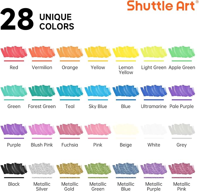 Shuttle Art 28 Colors Dual Tip Acrylic Paint Markers, Brush Tip and Fine Tip Acrylic Paint Pens for Rock, Ceramic, Wood, Canvas, Plastic, Glass, Stone, Calligraphy, Card Making, DIY Crafts