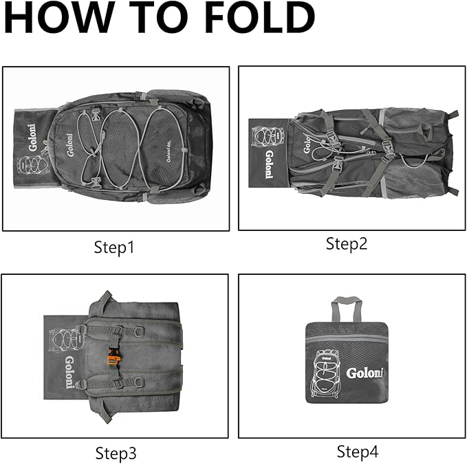 Goloni Ultra Lightweight Packable Backpack 40L - Foldable Hiking Backpack Water Resistant Small Foldable Daypack for Travel,Dark Grey