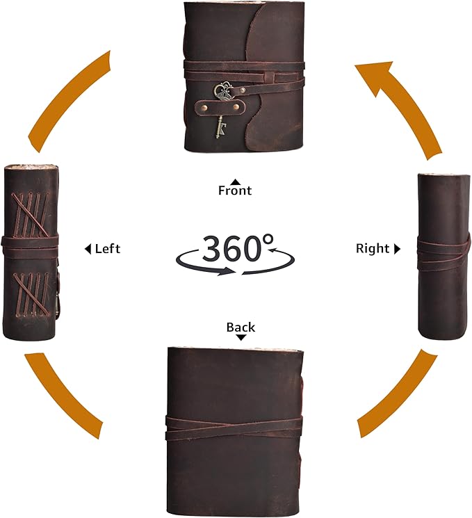 LEATHER VILLAGE Vintage Leather Journal – 200 Handmade Vintage Deckle Edge Paper – Leather bound Journal For Women Men – Vintage Key Closure - Book of Shadows - Chocolate Brown - 13X8 inches