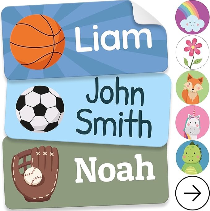 Personalized Name Labels for Kids (210 Labels) - Durable & Waterproof Custom Name Stickers for Clothing Tags, School Supplies, Camp & Daycare - League (1.2”x0.5”)