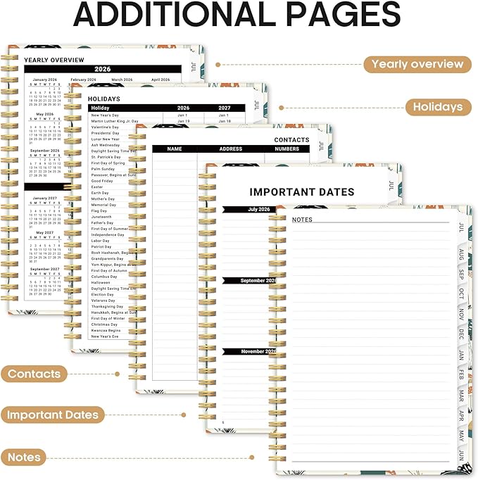 Planner 2026-2027, Academic Year Weekly and Monthly Calender Planner, from Jul 2026 - Jun 2027, Spiral Bound School Planning Book, Perfect for Teacher, Student, Women & Men, A5 (6.3" x 8.5"), Mushrooms Grove