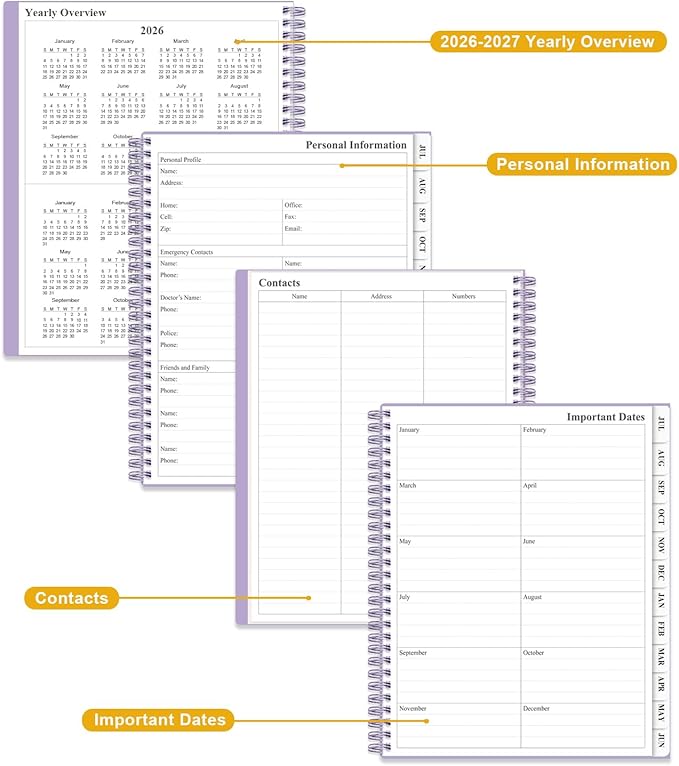 Academic Planner 2026-2027 - Weekly & Monthly Planner from July 2026 to June 2027, Agenda 2026 2027 with Inner Pocket, Elastic Band, 8.5" x 11", Purple