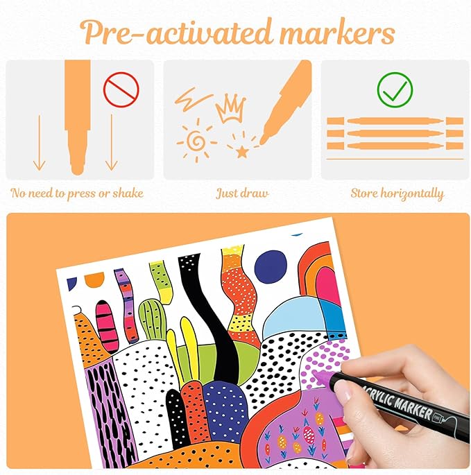 72 Colors Dual Tip Acrylic Paint Markers, Premium Dot & Fine Tip Coloring Paint Pens for Rock, Wood, Fabric, Canvas, Glass, Paper, Ceramic, Scrapbook, Vision Board and DIY Crafts Supplies Art Gifts