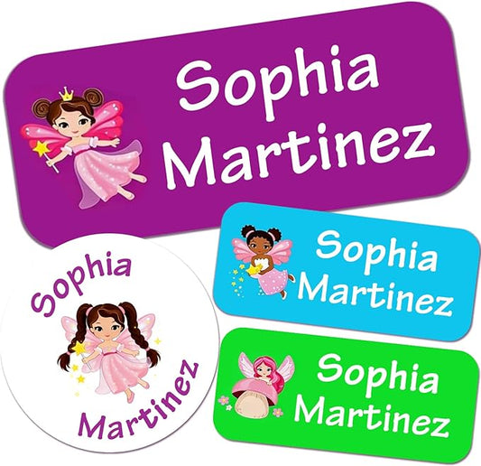 Waterproof Custom Name Stickers (135 Labels) - Personalized Daycare Labels for Clothing, Water Bottles, Lunch Boxes & School Supplies - Ideal for Camp & Daycare - No-Iron (Fairy)