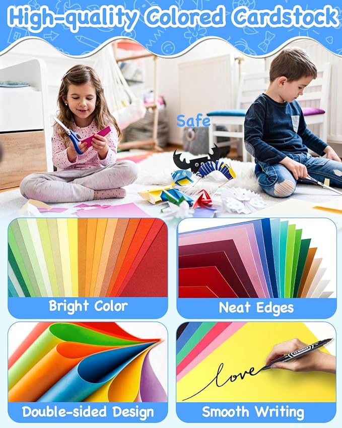 252PCS Colored Cardstock 8.5" x 11", 50 Assorted Colors Construction Paper Bulk for Crafts, Thick Card Stock Printer Paper for Scrapbooking, Card Making, Kids School Supplies and Party(200GSM)