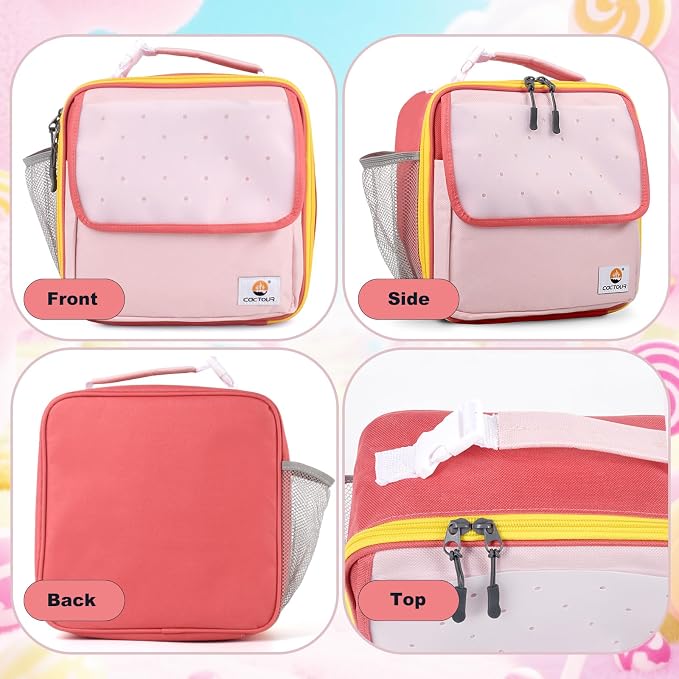 CaCTOUR Lunch Box Kids,Fun Color Lunch Box for Girls,Large Soft Cooler Lunch Bag for Kids,Back to School Thermal Insulated Lunch Tote Bag for School Daycare Outdoor (Pink Red)