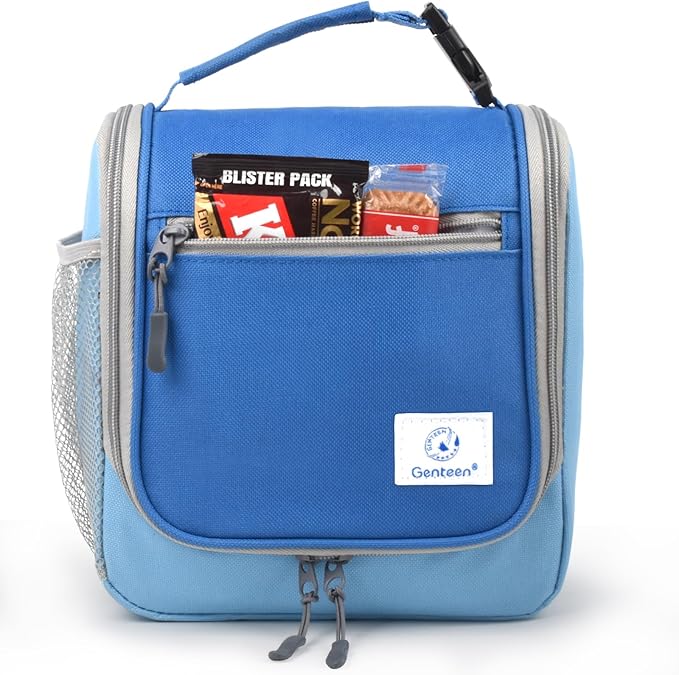 Genteen Kids Lunch Box, Insulated Lunch Bag for Kids, Toddler, Girl, and Boy; Holds Lunch Box, Water Bottle, & Snacks; Easy-Clean Water-Resistant Fabric & Multiple Zippered Pockets(Blue)