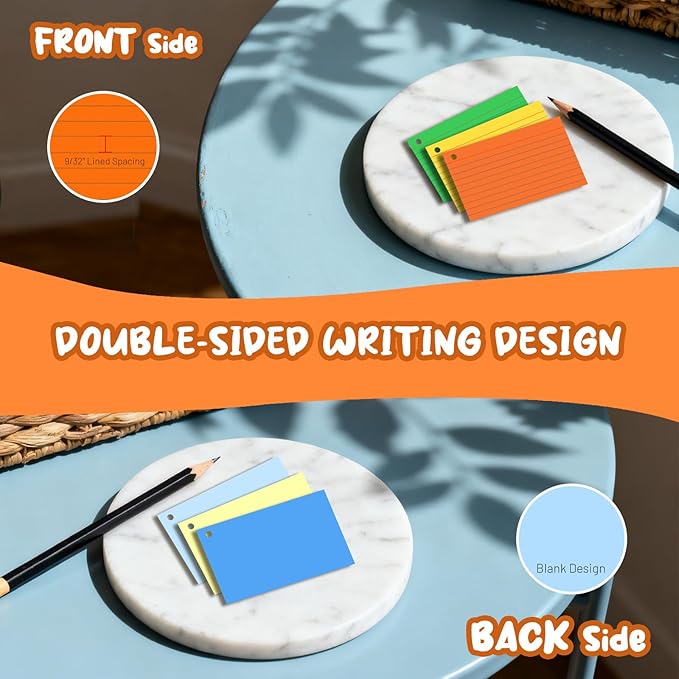 300 Count Colored Index Cards with Ring, 6 Colors Flash Cards with Rings, Punched NoteCards 3x5 Lined, Bright Colors Index Cards 3x5, Lined Note Cards 3 x 5 for Office, College, and School Supplies